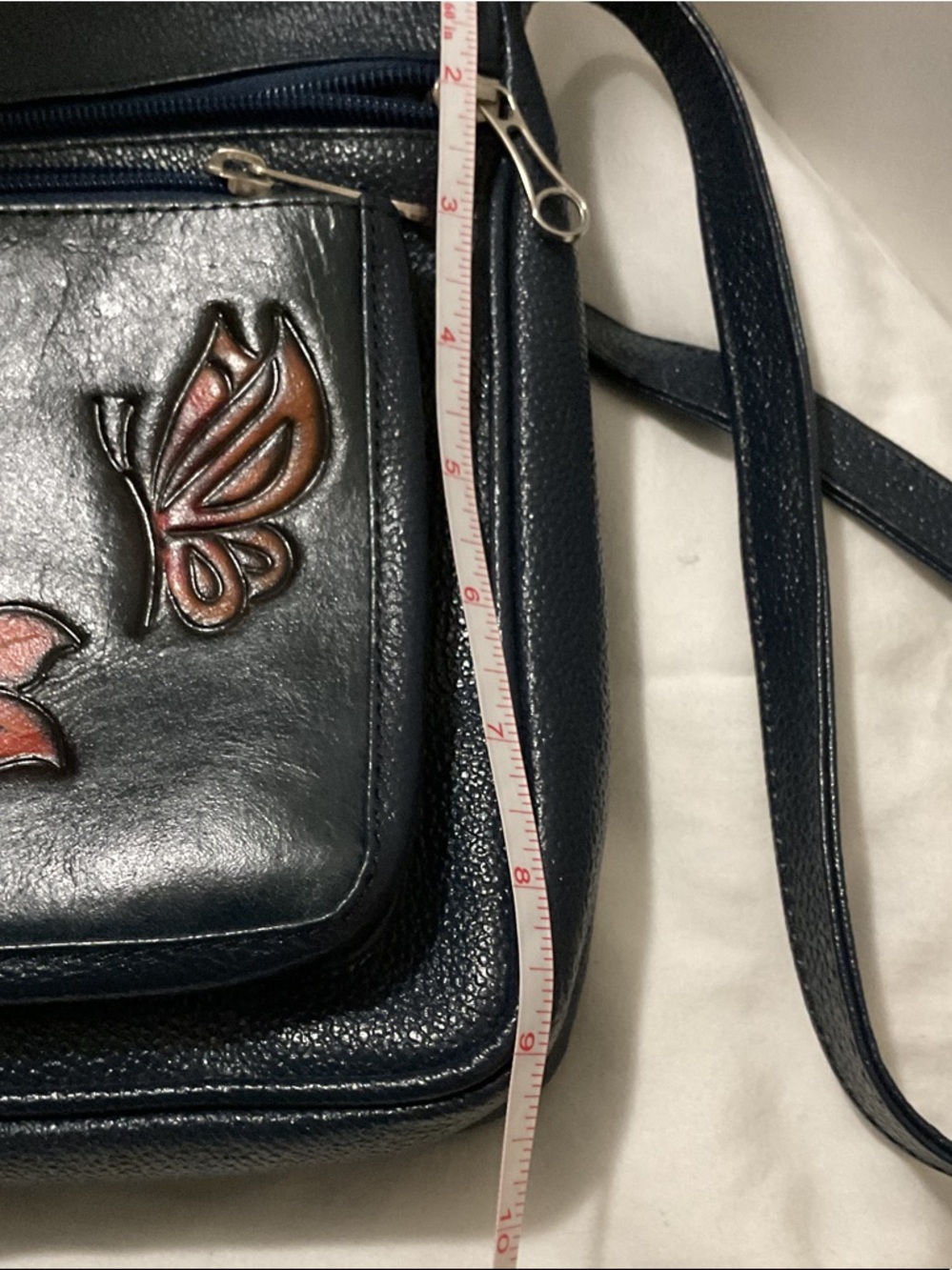 Dark blue Floral hand painted cRoss body Bag - Women's . ( free wallet) - Picture 5 of 12
